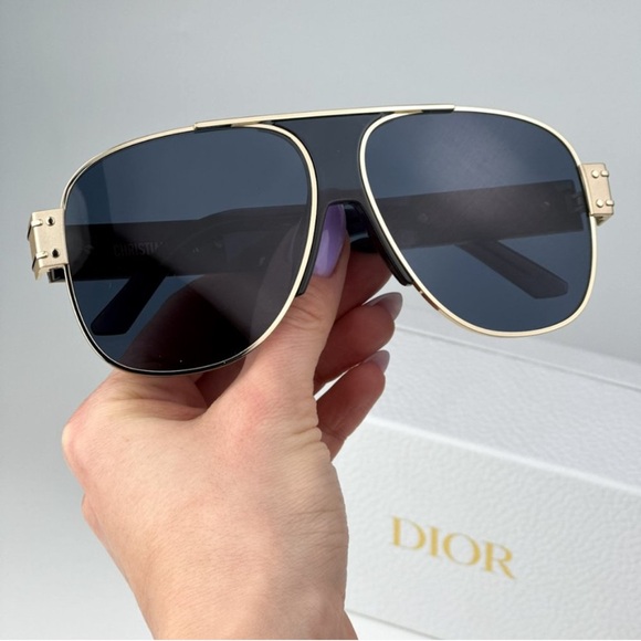 Christian Dior Gold and Dark Blue Aviator Sunglasses main image 8